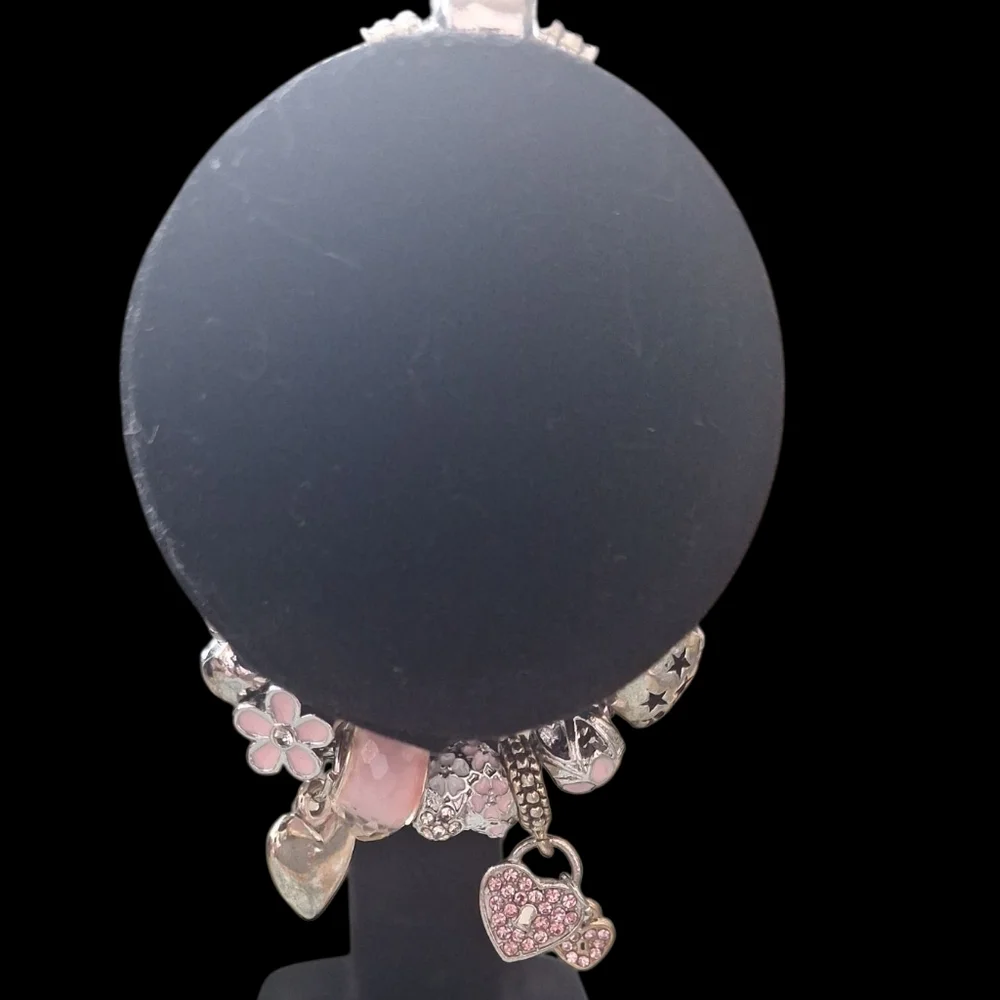 Charming Silver and Pink Heart Bracelet